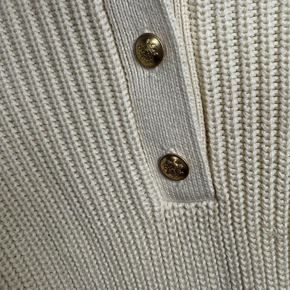 J. Crew Cream Knit Turtleneck Pullover with Gold Buttons - Picture 5 of 11